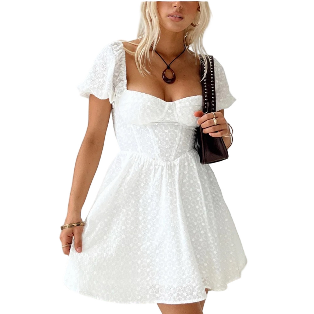 Princess Polly White Mini Lace Dress Eyelet Lined Babydoll Dress Size 8
